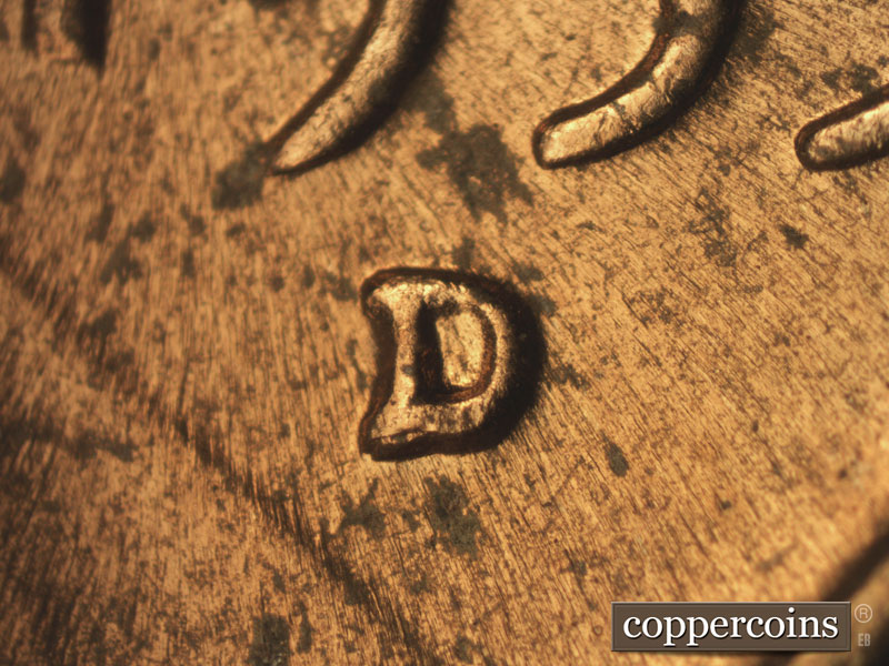 Die-stage C marker on 1955D•1MM•042 (1955 Repunched Mint Mark).