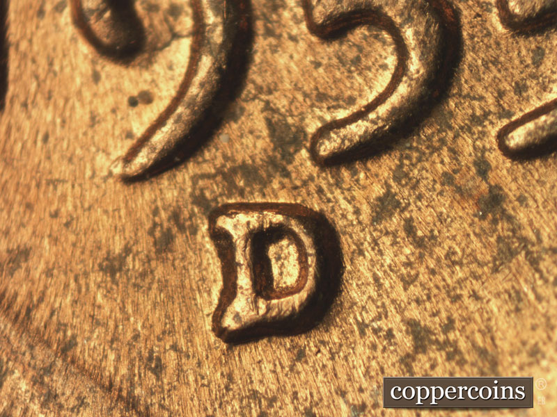 1955 Lincoln cent obverse, CopperCoins die 1955D•1MM•044.