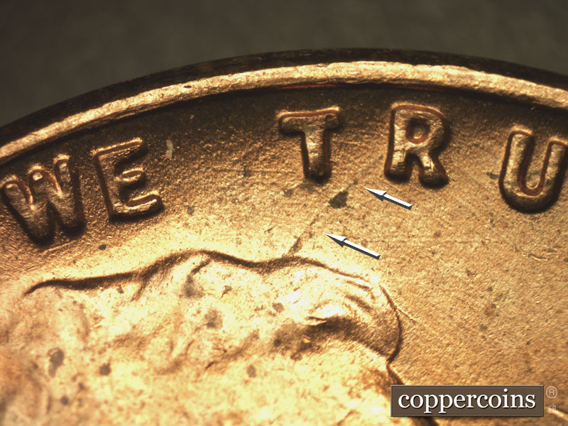 Die-stage B marker on 1955D•1MM•044 (1955 Repunched Mint Mark).