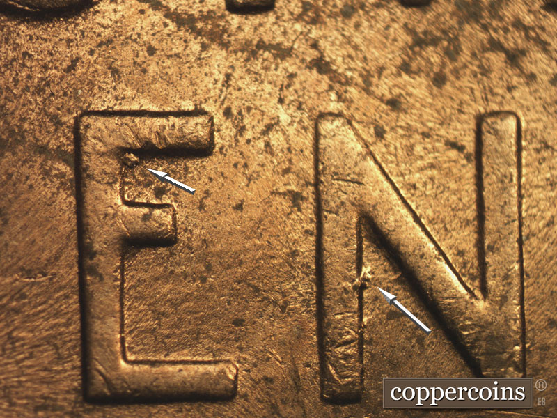 Die-stage B marker on 1955D•1MM•044 (1955 Repunched Mint Mark).
