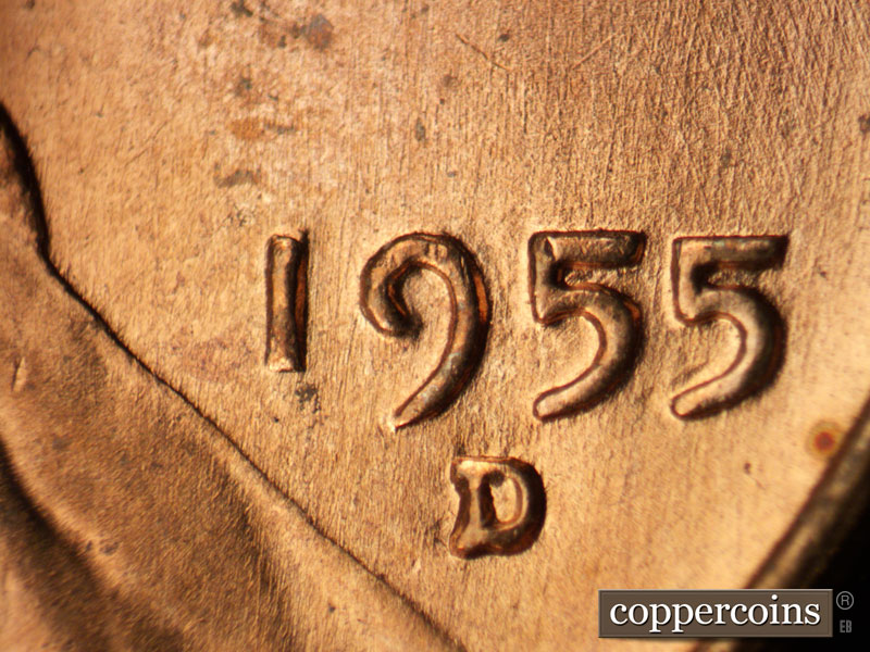 Die-stage A marker on 1955D•1MM•045 (1955 Repunched Mint Mark).