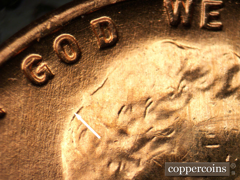 Die-stage A marker on 1955D•1MM•045 (1955 Repunched Mint Mark).