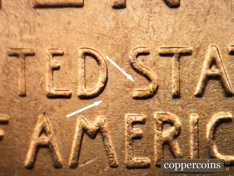Die-stage A marker on 1955D•1MM•045 (1955 Repunched Mint Mark).