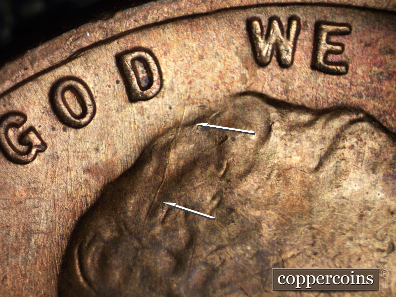 Die-stage B marker on 1955D•1MM•045 (1955 Repunched Mint Mark).
