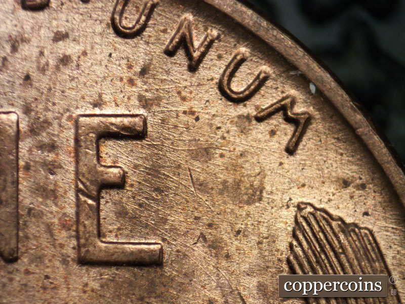 Die-stage B marker on 1955D•1MM•045 (1955 Repunched Mint Mark).