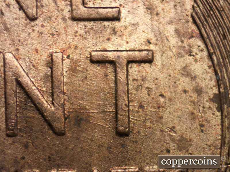 Die-stage B marker on 1955D•1MM•045 (1955 Repunched Mint Mark).