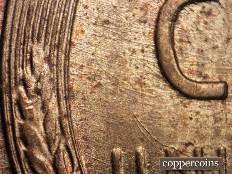Die-stage B marker on 1955D•1MM•045 (1955 Repunched Mint Mark).