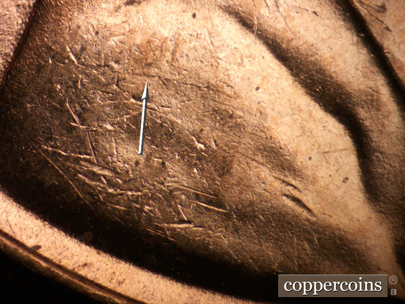 Die-stage B marker on 1955D•1MM•046 (1955 Repunched Mint Mark).