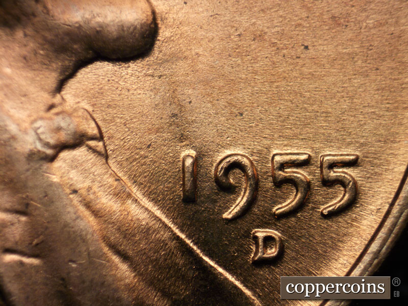 Die-stage C marker on 1955D•1MM•046 (1955 Repunched Mint Mark).