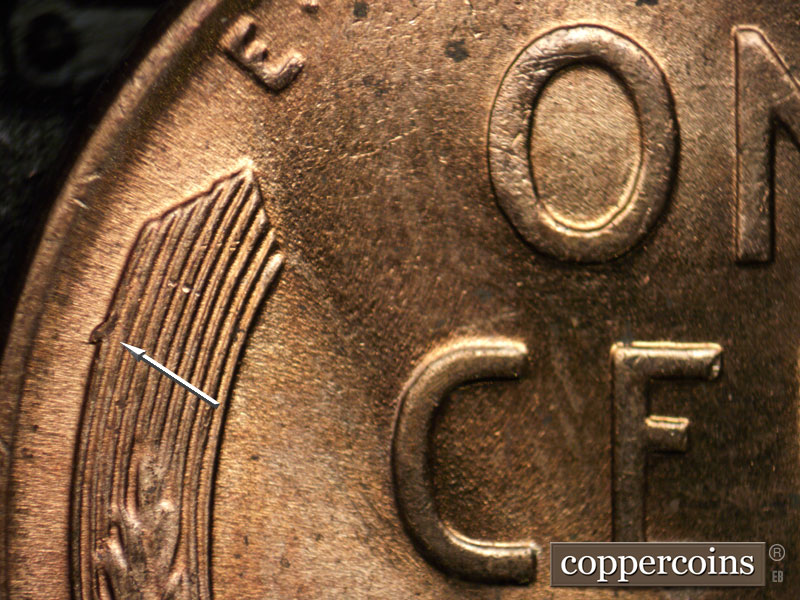 Die-stage C marker on 1955D•1MM•046 (1955 Repunched Mint Mark).