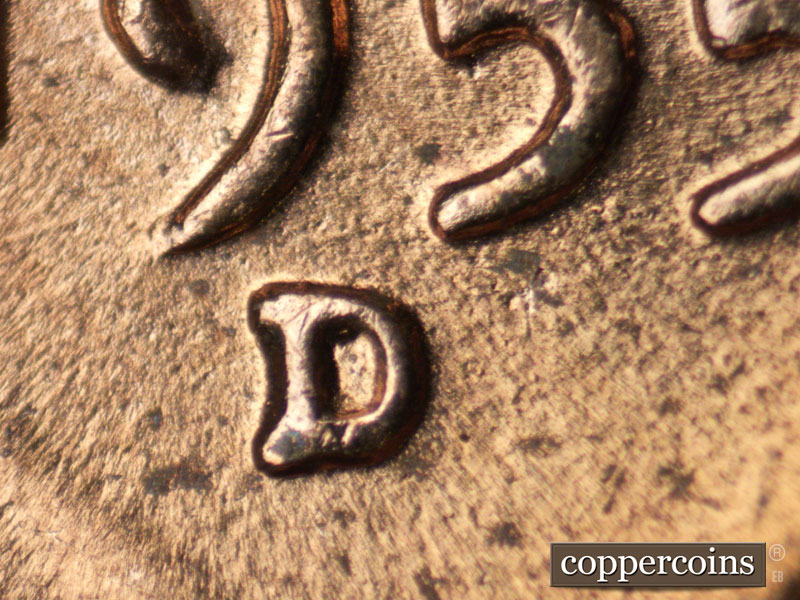 Die-stage C marker on 1955D•1MM•047 (1955 Repunched Mint Mark).