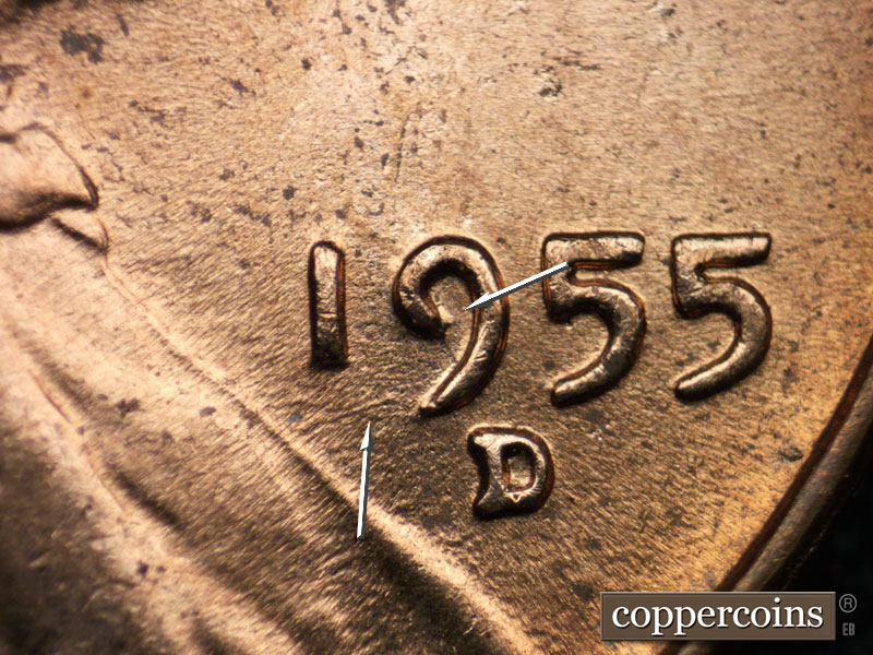 Die-stage C marker on 1955D•1MM•047 (1955 Repunched Mint Mark).