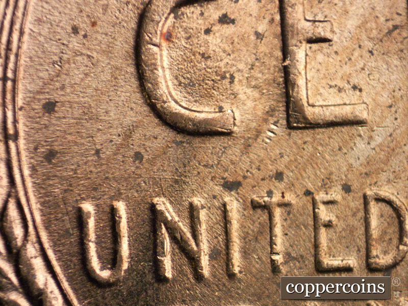 Die-stage C marker on 1955D•1MM•047 (1955 Repunched Mint Mark).