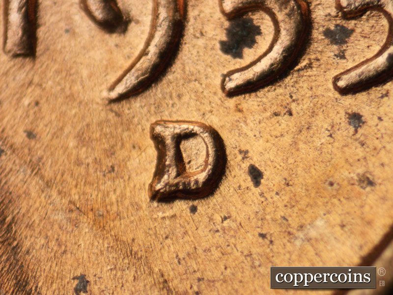 1955 Lincoln cent obverse, CopperCoins die 1955D•1MM•049.