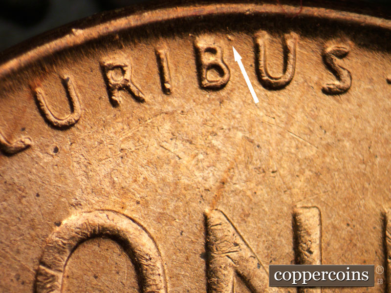 Die-stage B marker on 1955D•1MM•051 (1955 Repunched Mint Mark).