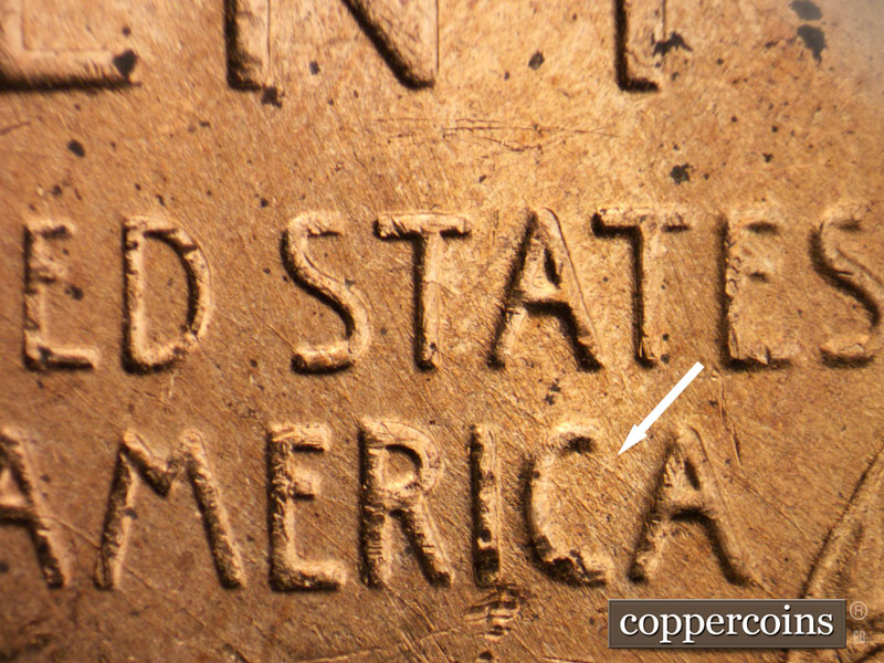 Die-stage B marker on 1955D•1MM•051 (1955 Repunched Mint Mark).