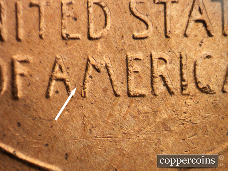 Die-stage B marker on 1955D•1MM•051 (1955 Repunched Mint Mark).