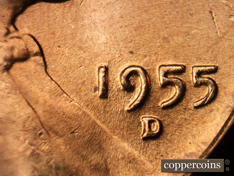 Die-stage C marker on 1955D•1MM•051 (1955 Repunched Mint Mark).