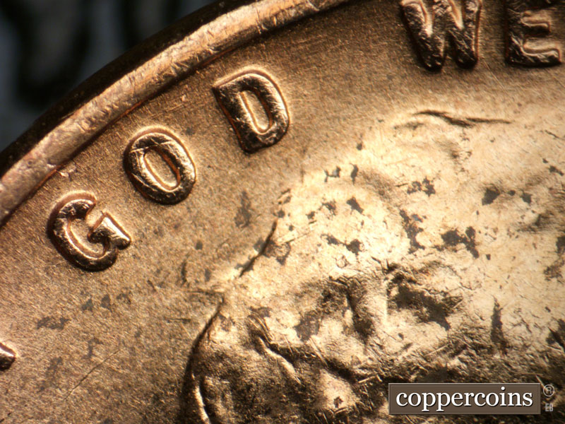 Die-stage B marker on 1955D•1MM•055 (1955 Repunched Mint Mark).
