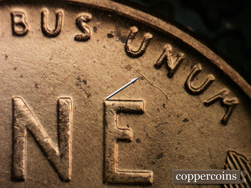 Die-stage B marker on 1955D•1MM•055 (1955 Repunched Mint Mark).