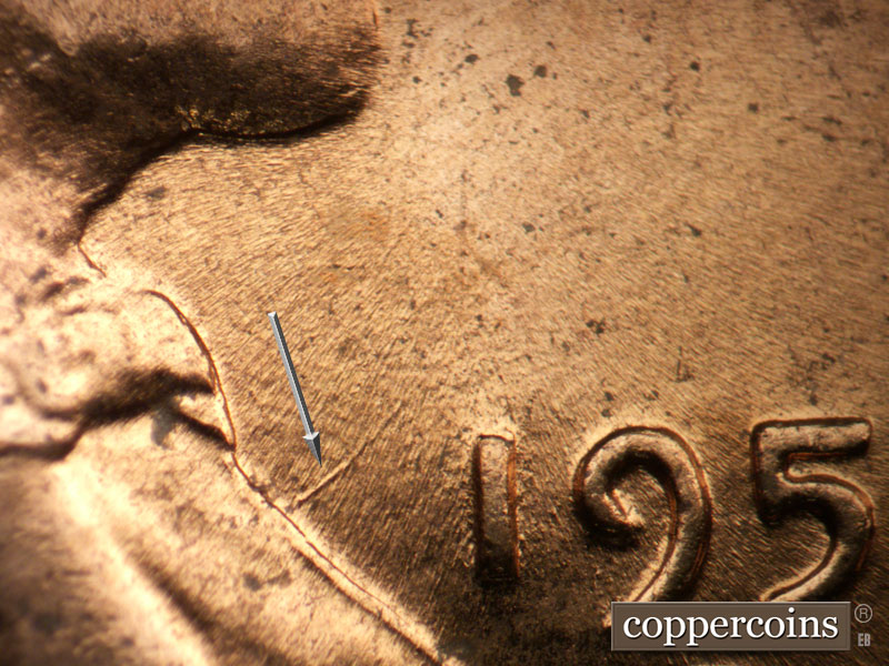 Die-stage B marker on 1955D•1MM•056 (1955 Repunched Mint Mark).