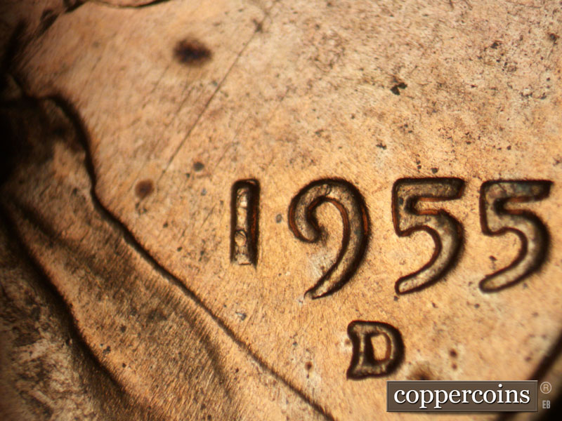 Die-stage C marker on 1955D•1MM•056 (1955 Repunched Mint Mark).