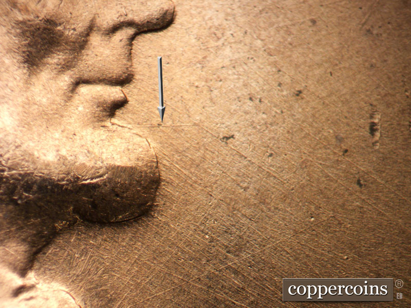 Die-stage B marker on 1955D•1MM•057 (1955 Repunched Mint Mark).