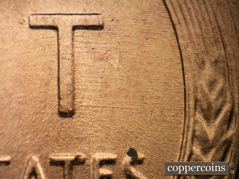 Die-stage B marker on 1955D•1MM•057 (1955 Repunched Mint Mark).