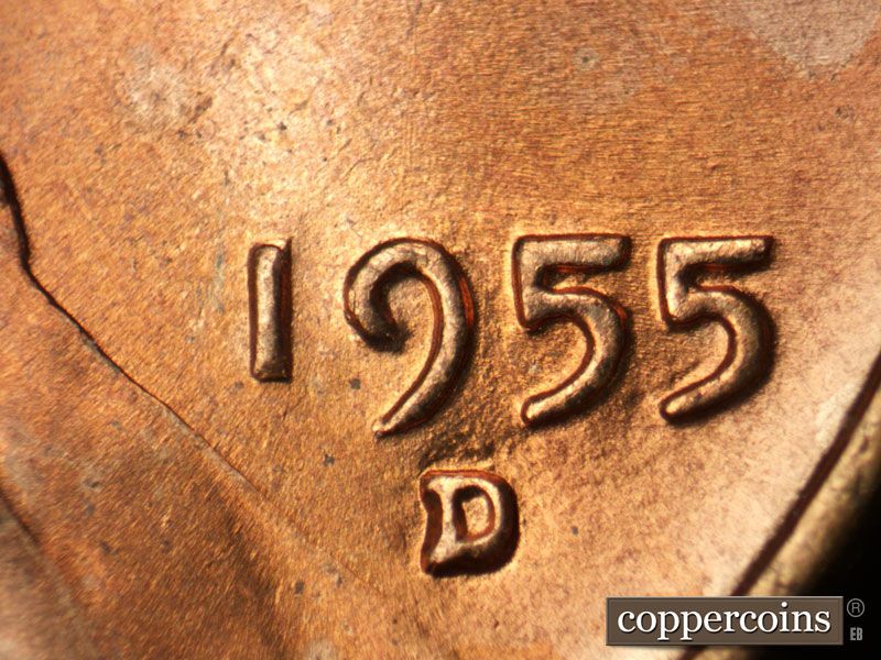 Die-stage A marker on 1955D•1MM•058 (1955 Repunched Mint Mark).