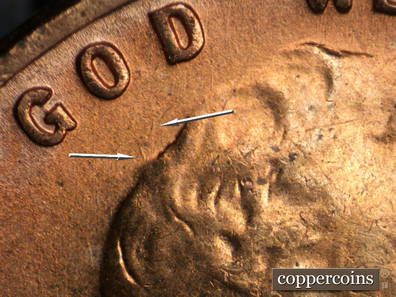 Die-stage A marker on 1955D•1MM•058 (1955 Repunched Mint Mark).