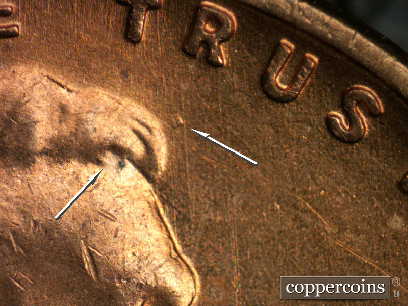 Die-stage A marker on 1955D•1MM•058 (1955 Repunched Mint Mark).