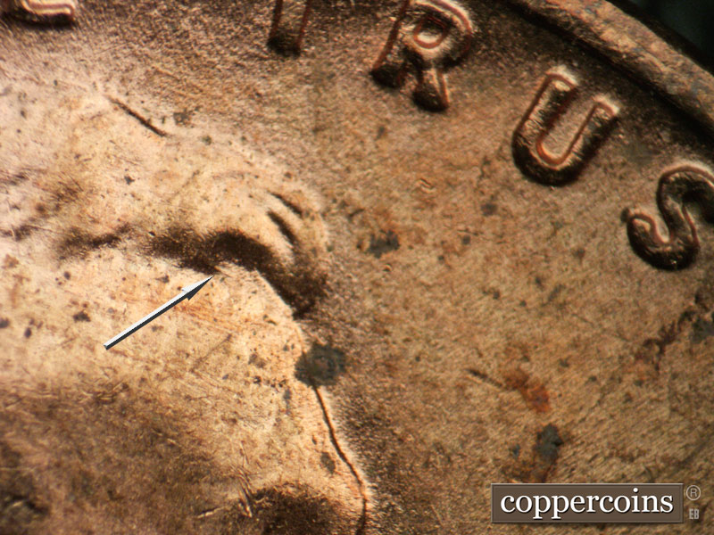 Die-stage B marker on 1955D•1MM•058 (1955 Repunched Mint Mark).