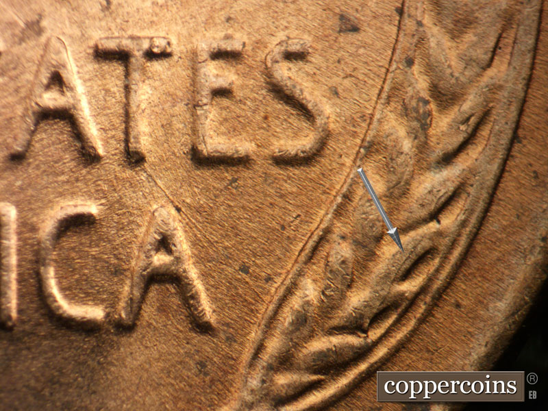 Die-stage B marker on 1955D•1MM•058 (1955 Repunched Mint Mark).