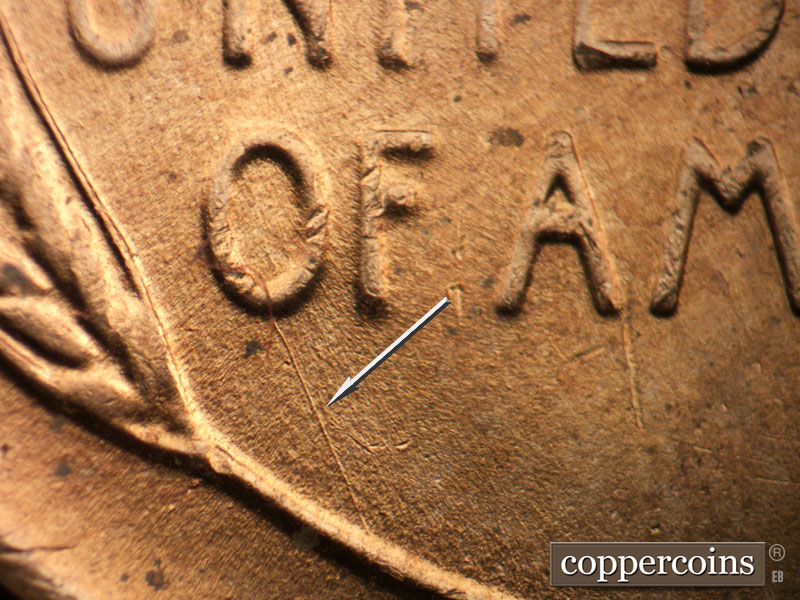 Die-stage B marker on 1955D•1MM•058 (1955 Repunched Mint Mark).