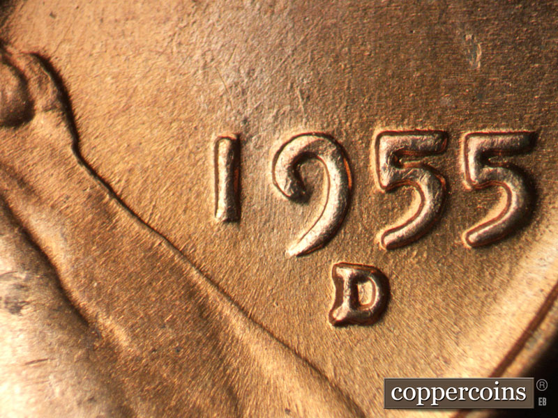 Die-stage B marker on 1955D•1MM•059 (1955 Repunched Mint Mark).