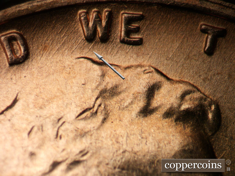 Die-stage B marker on 1955D•1MM•059 (1955 Repunched Mint Mark).