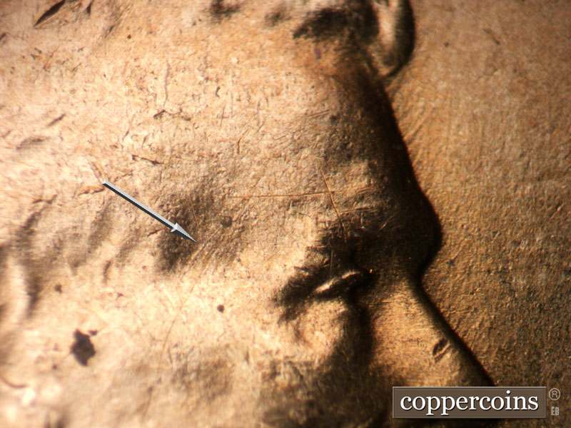 Die-stage B marker on 1955D•1MM•059 (1955 Repunched Mint Mark).