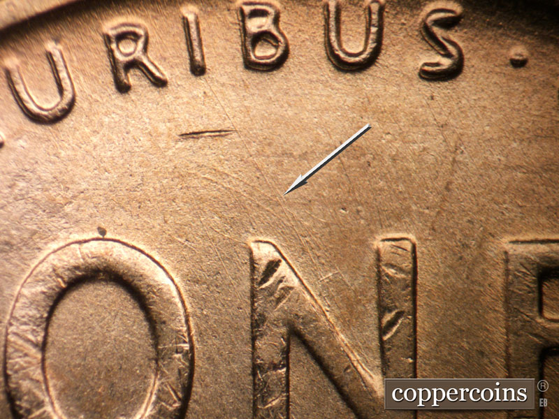 Die-stage B marker on 1955D•1MM•059 (1955 Repunched Mint Mark).