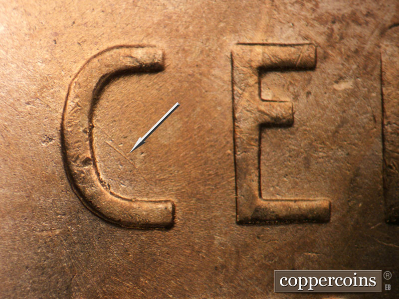Die-stage B marker on 1955D•1MM•059 (1955 Repunched Mint Mark).
