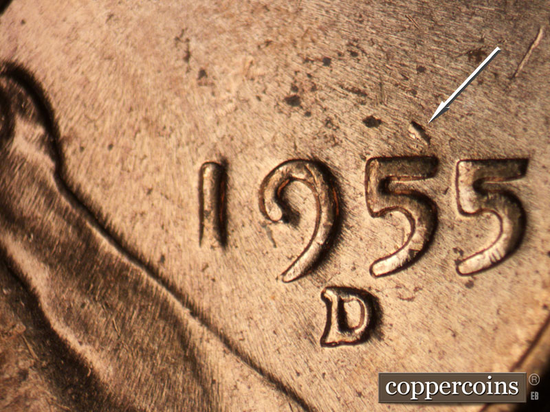 Die-stage C marker on 1955D•1MM•060 (1955 Repunched Mint Mark).