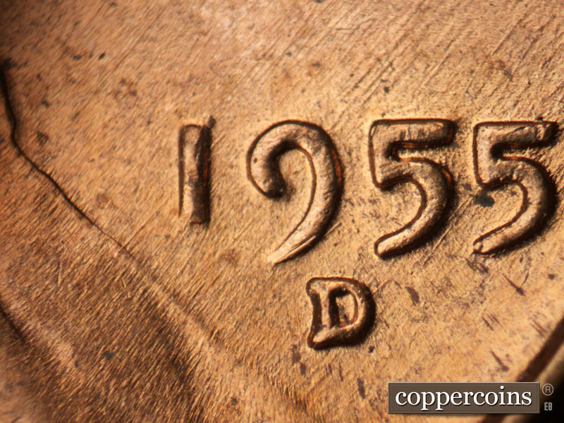 Die-stage B marker on 1955D•1MM•061 (1955 Repunched Mint Mark).