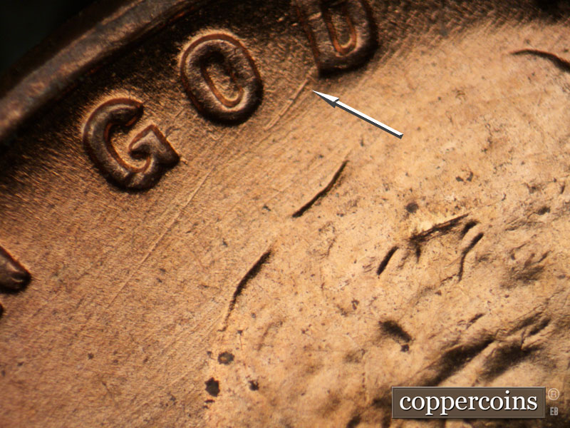 Die-stage B marker on 1955D•1MM•061 (1955 Repunched Mint Mark).