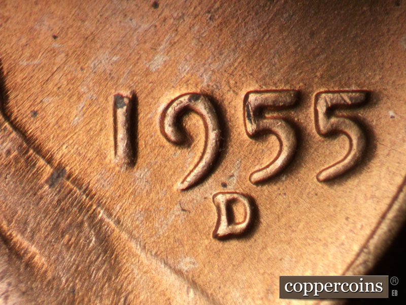 Die-stage C marker on 1955D•1MM•064 (1955 Repunched Mint Mark).