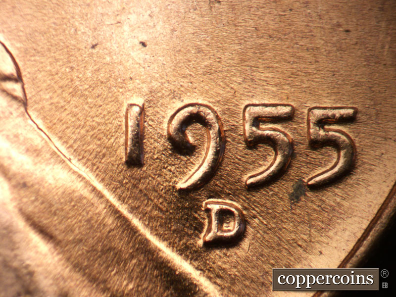 Die-stage B marker on 1955D•1MM•065 (1955 Repunched Mint Mark).