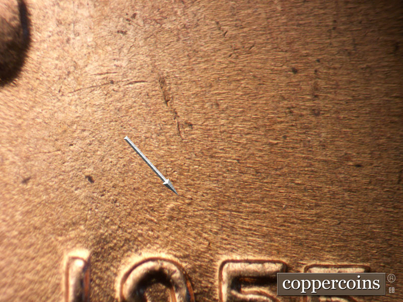 Die-stage B marker on 1955D•1MM•065 (1955 Repunched Mint Mark).