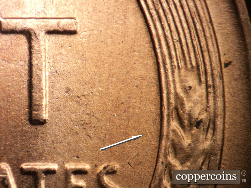 Die-stage B marker on 1955D•1MM•065 (1955 Repunched Mint Mark).