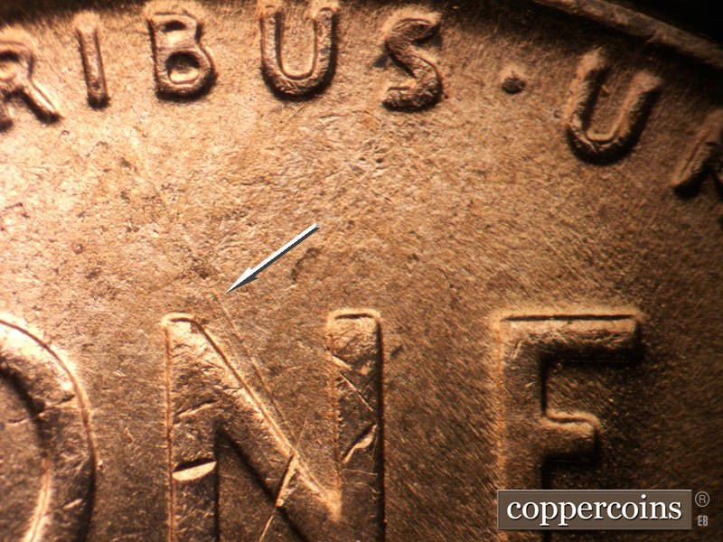 Die-stage B marker on 1955D•1MM•066 (1955 Repunched Mint Mark).