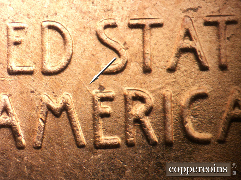 Die-stage B marker on 1955D•1MM•066 (1955 Repunched Mint Mark).