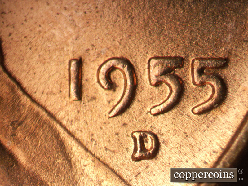 Die-stage B marker on 1955D•1MM•068 (1955 Repunched Mint Mark).
