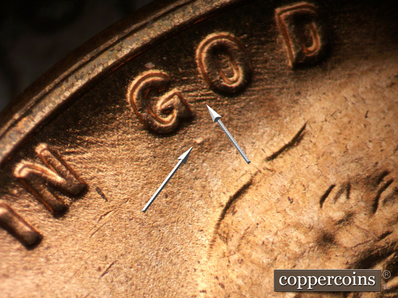 Die-stage B marker on 1955D•1MM•068 (1955 Repunched Mint Mark).